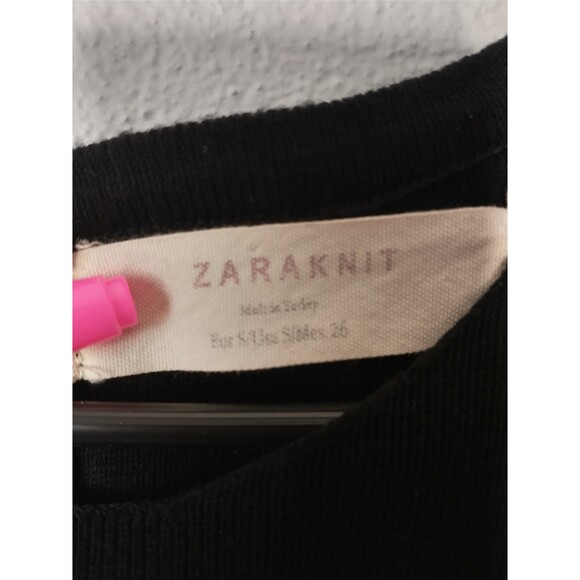 Zara Black FauxLeather SleeveTop Women’sSmall Short SleeveKnitBlouse w/Gold Zipp - Picture 5 of 7